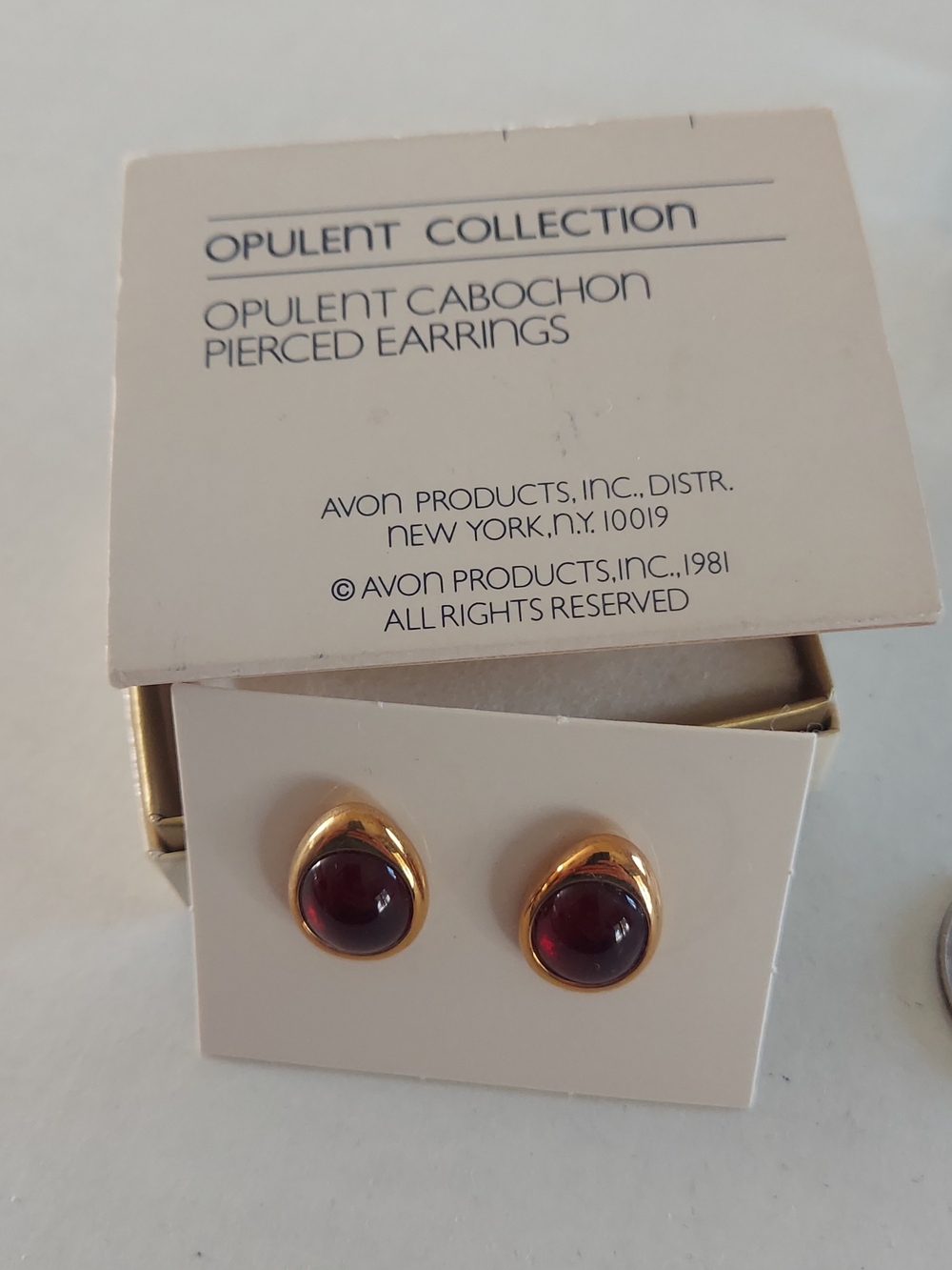 Avon Gold-Tone Earrings with Deep Burgundy Cabochons